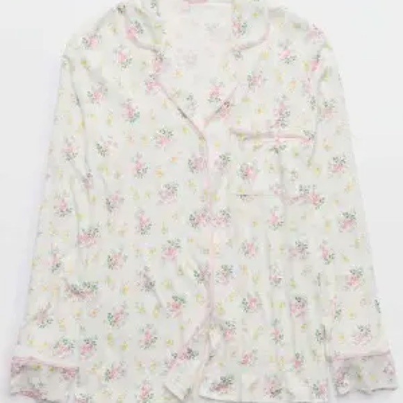 Aerie Floral Pajama Top - White and Pink - Picture 1 of 3